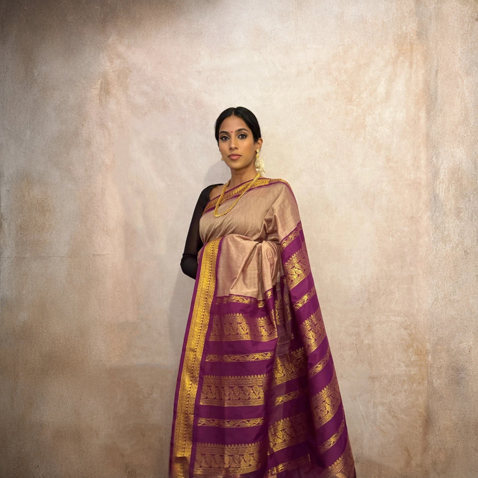 Kalyani Cotton (Beige/Purple)