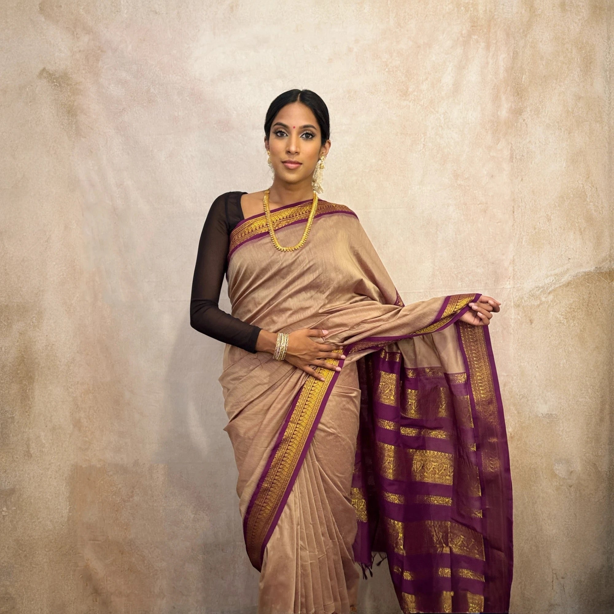 Kalyani Cotton (Beige/Purple)