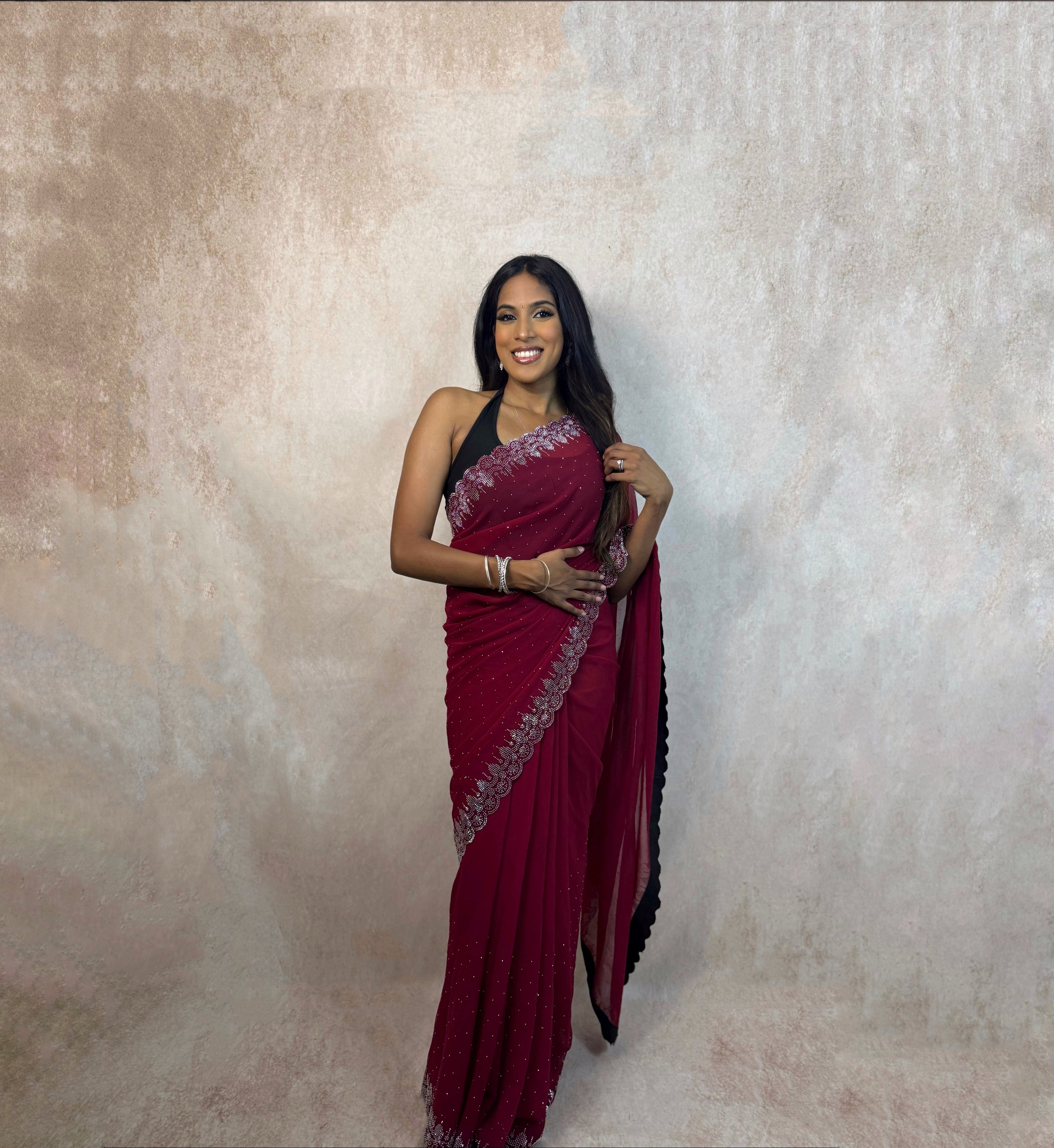 Georgette with Stone Work (Red)