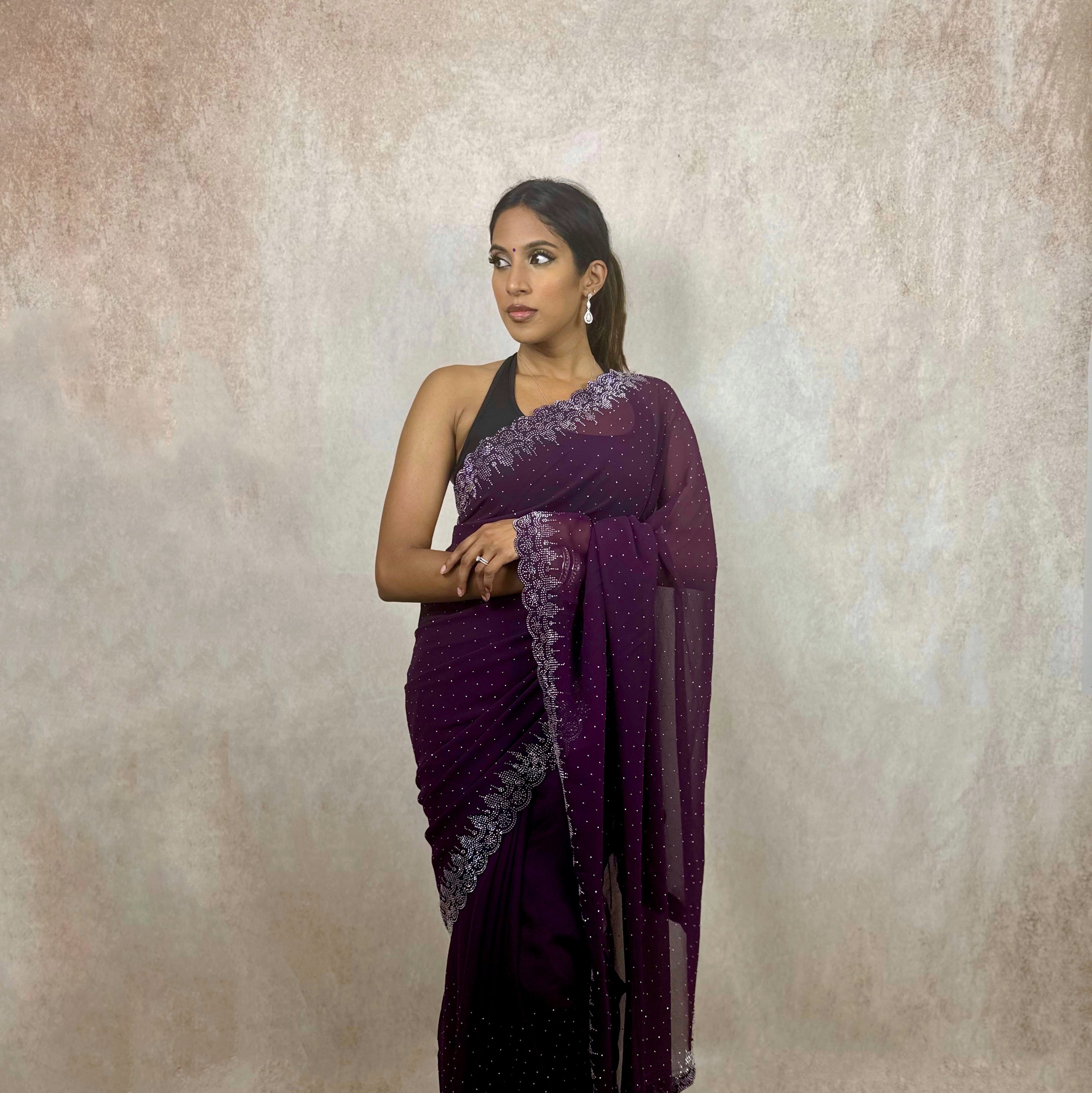 Georgette with Stone Work (Plum)