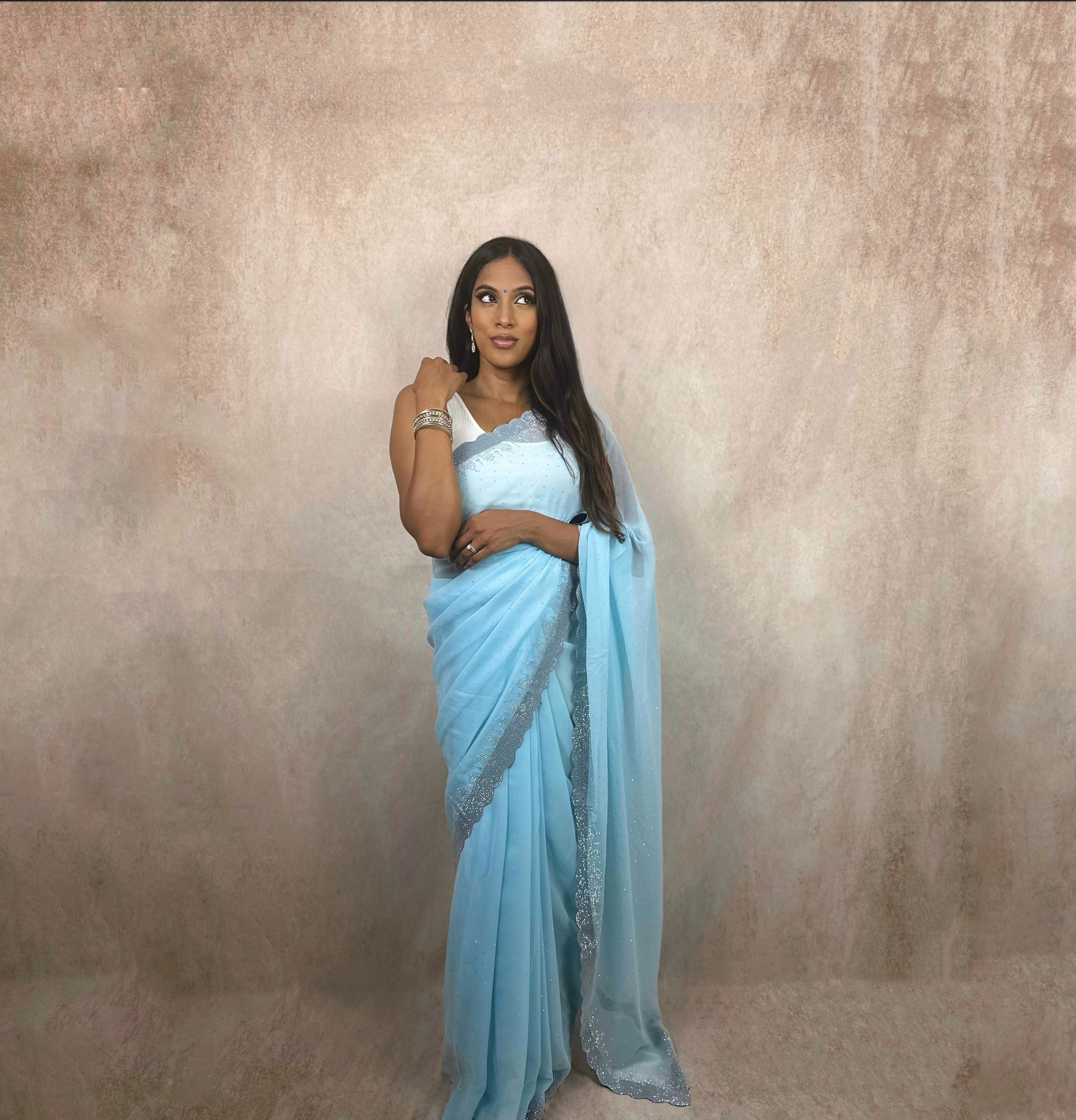 Georgette with Stone Work (Blue)