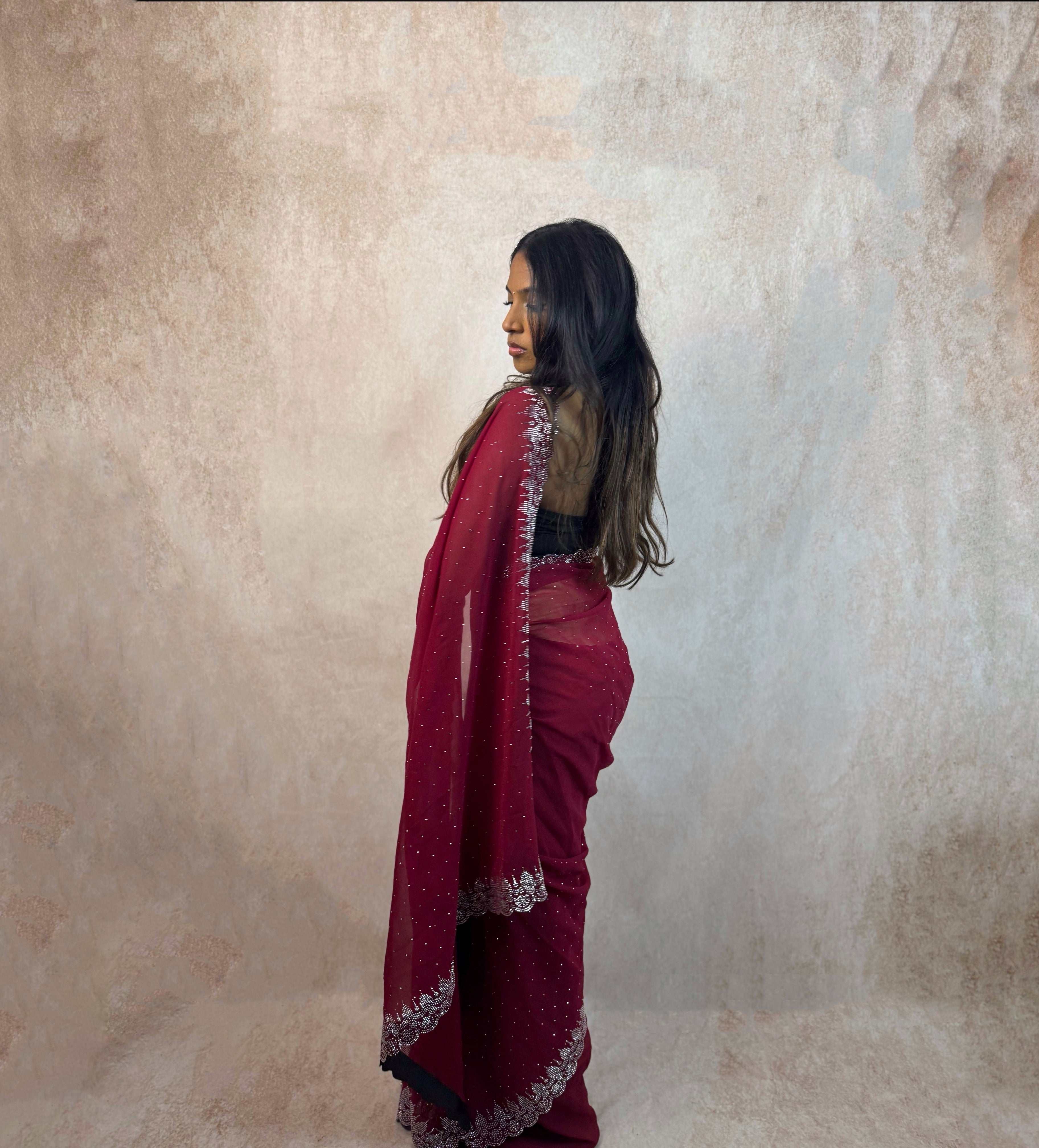 Georgette with Stone Work (Red)