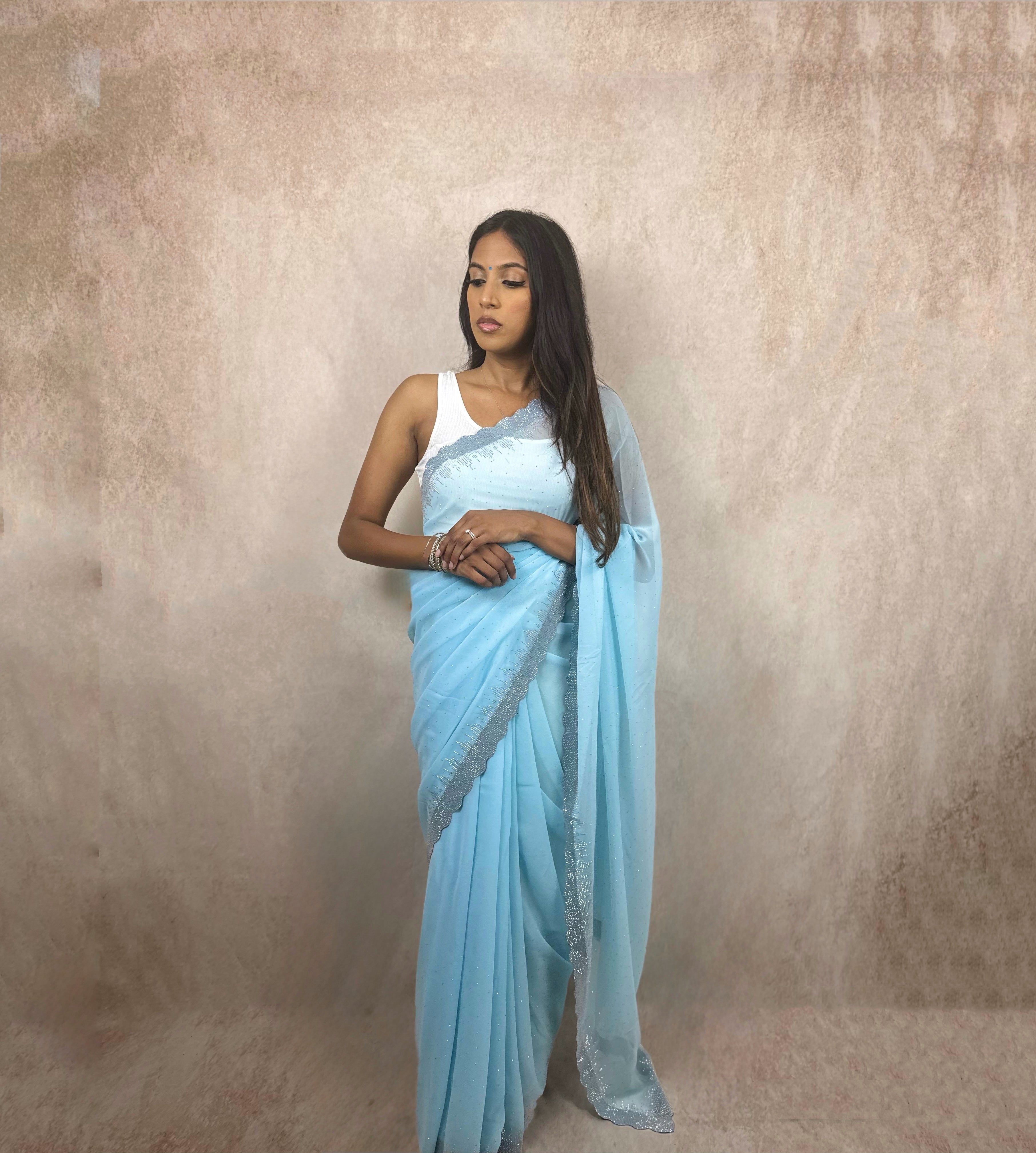 Georgette with Stone Work (Blue)