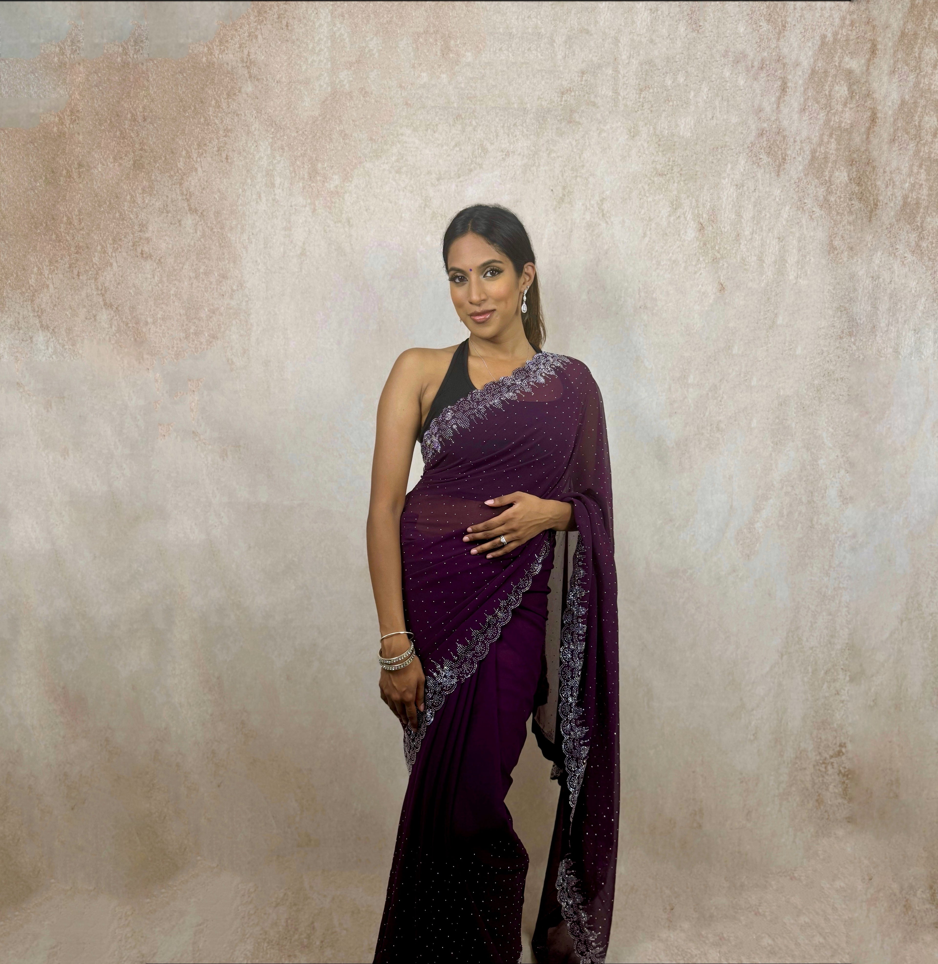Georgette with Stone Work (Plum)