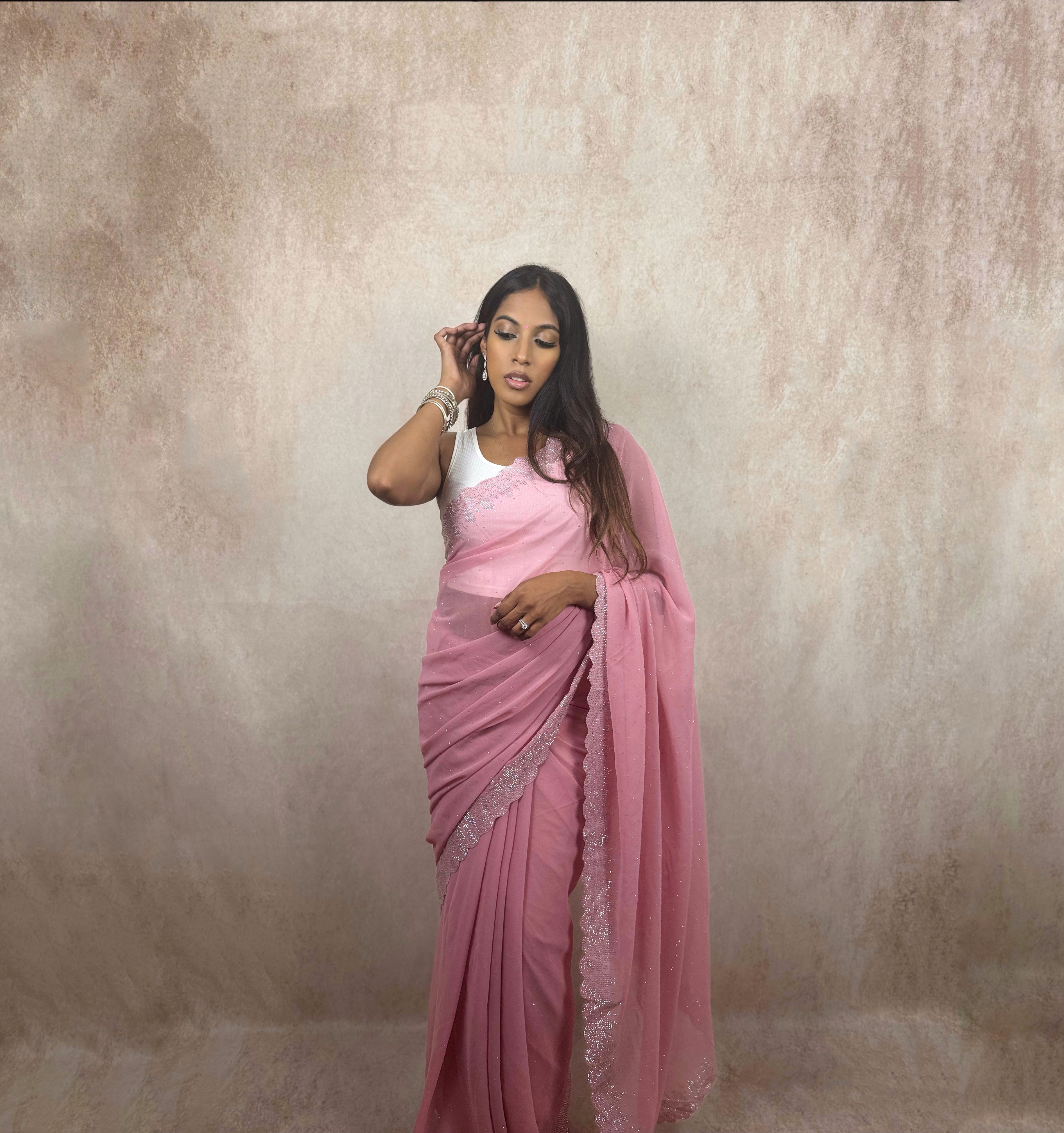 Georgette with Stone Work (Pink)