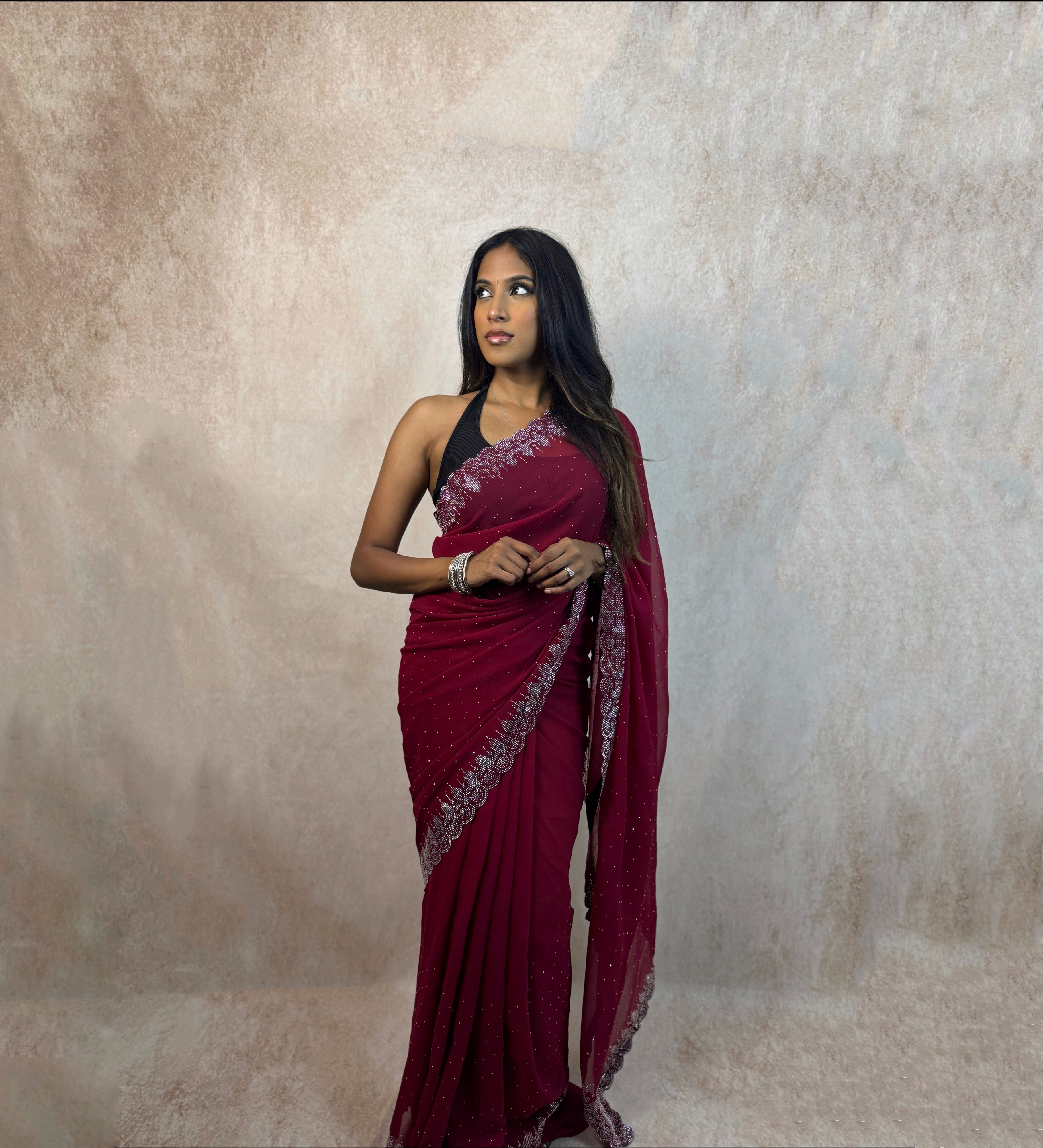 Georgette with Stone Work (Red)