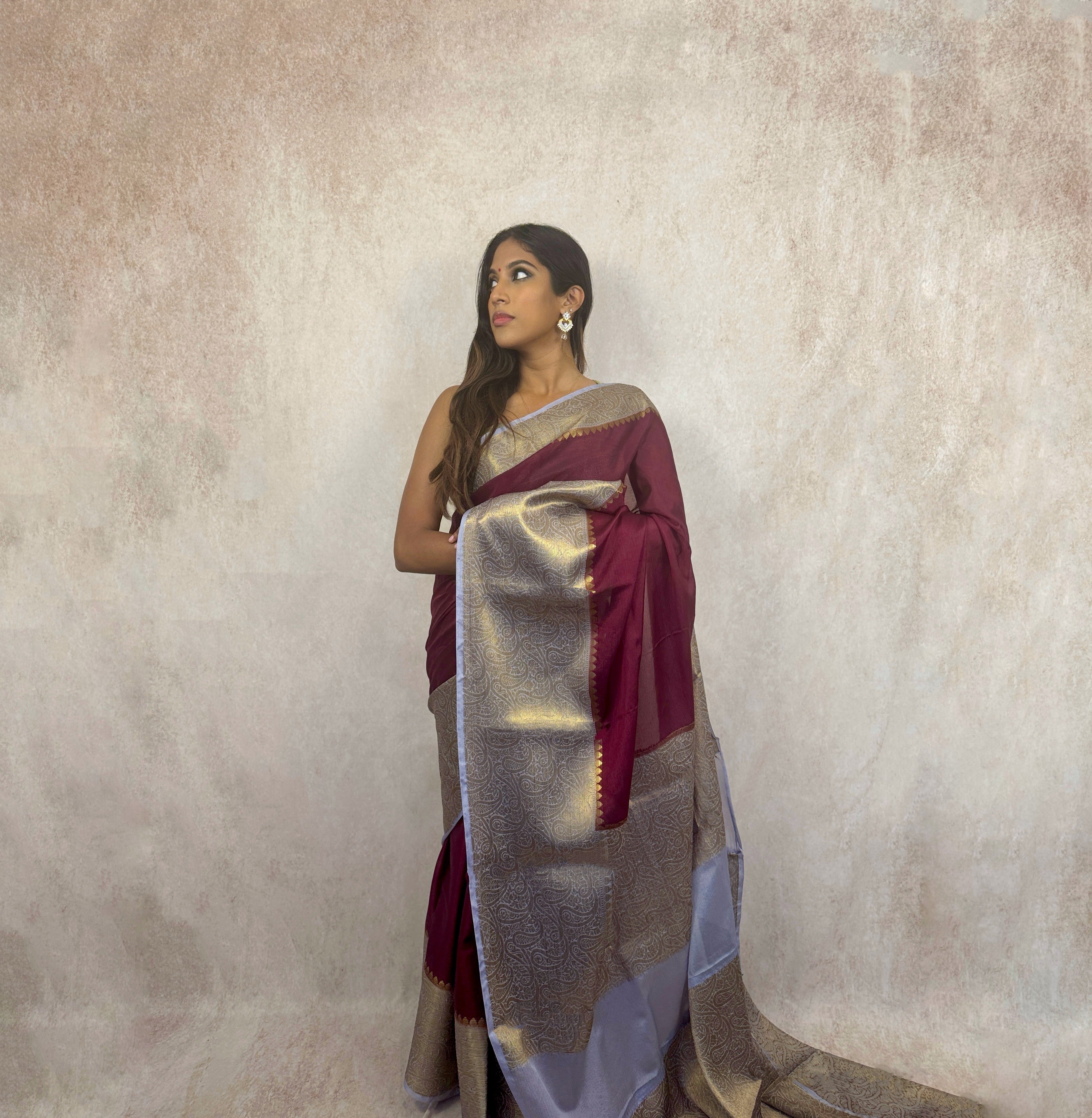 Soft Silk with Embroidery (Maroon/Silver)
