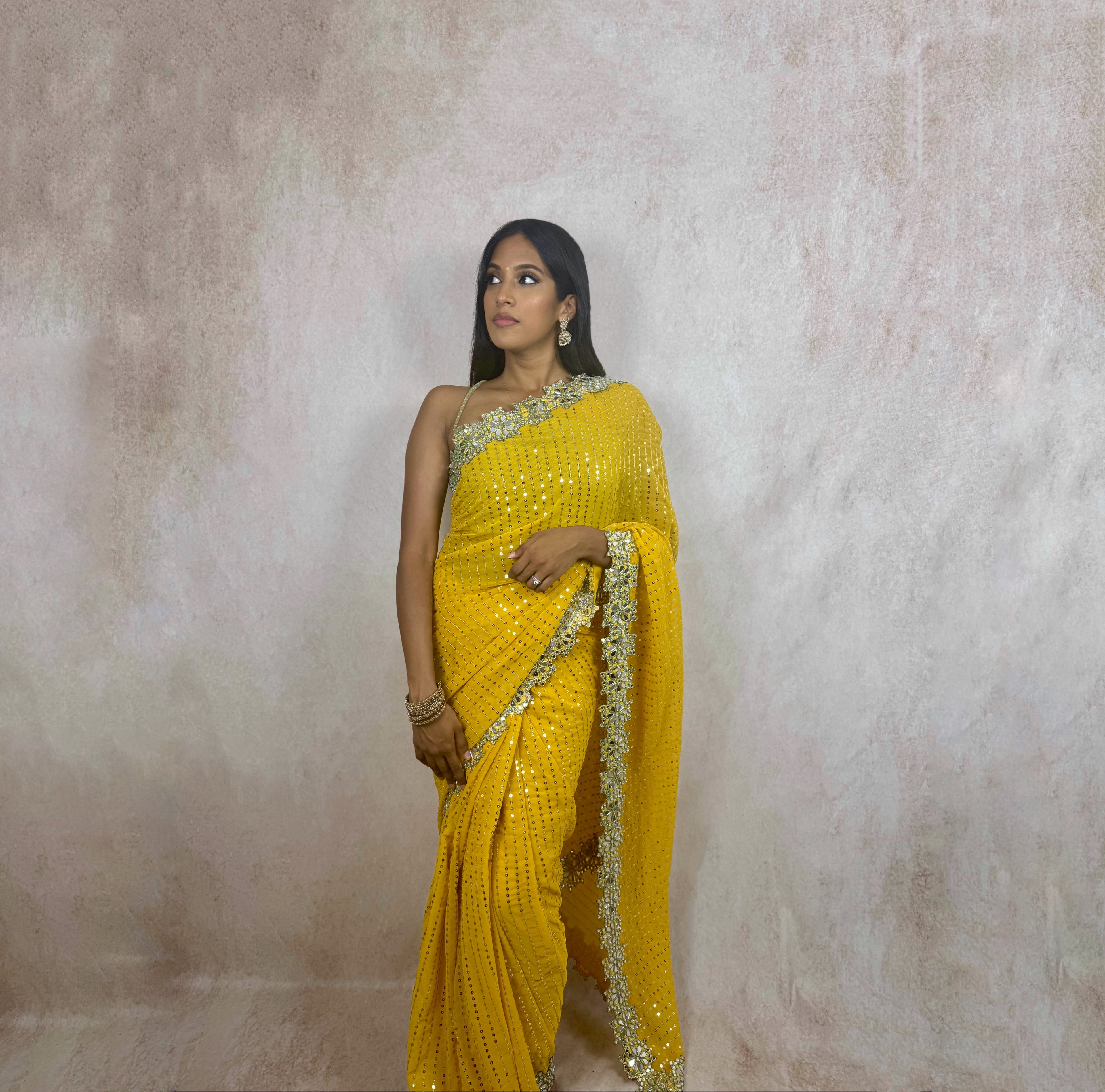 Georgette with Mirror Work (Yellow)