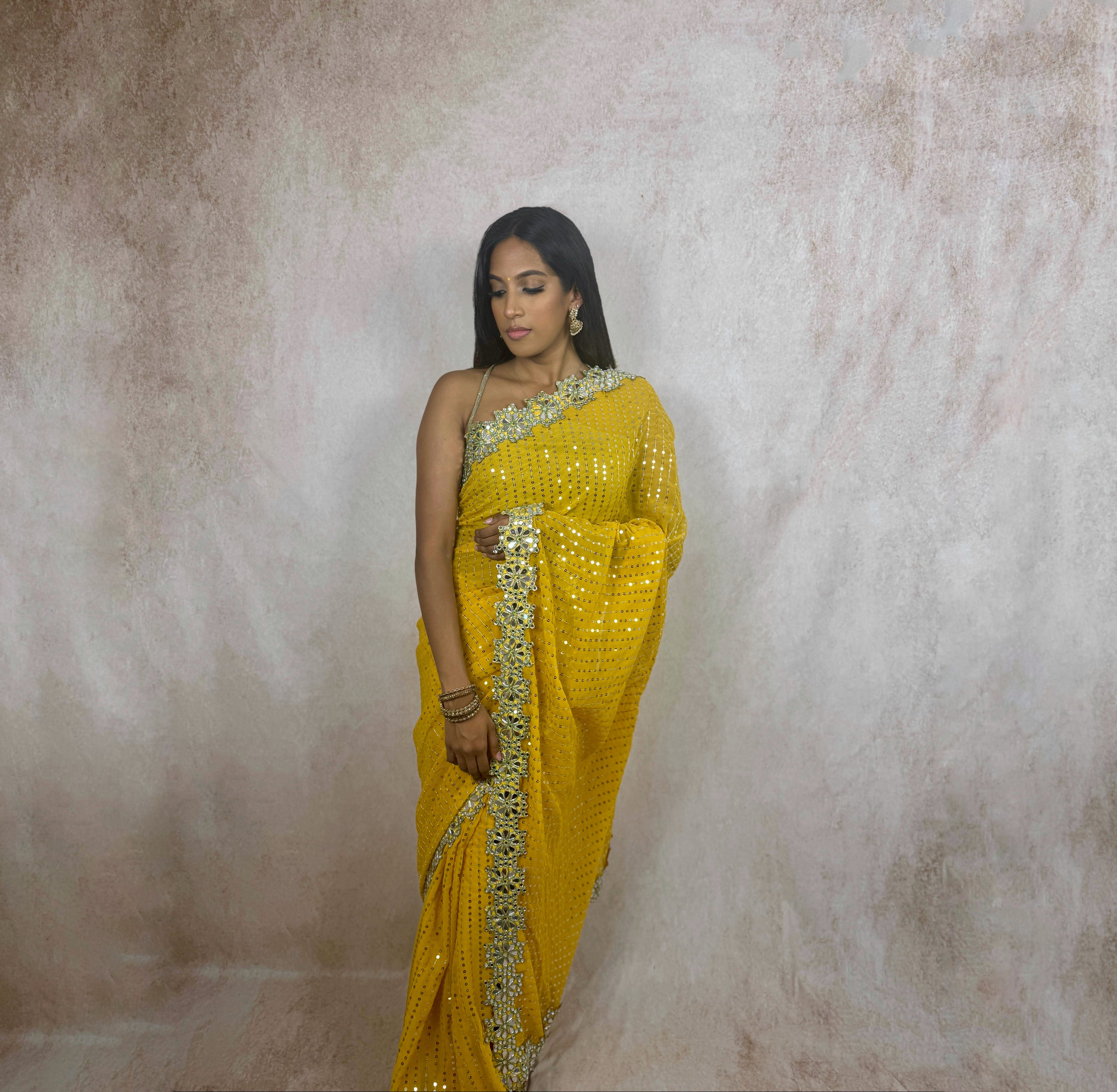 Georgette with Mirror Work (Yellow)