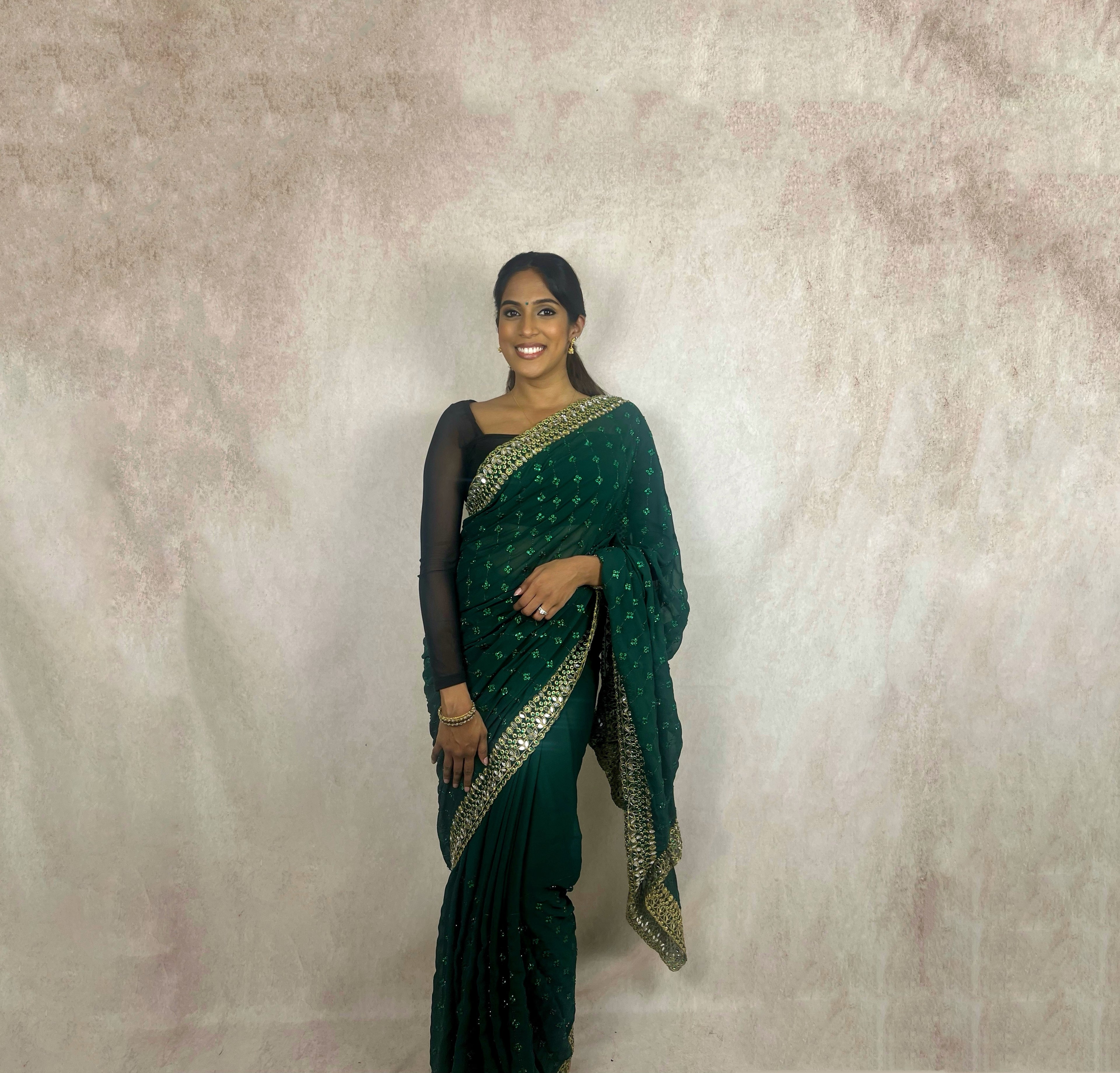 Georgette with Sequin (Forest Green)