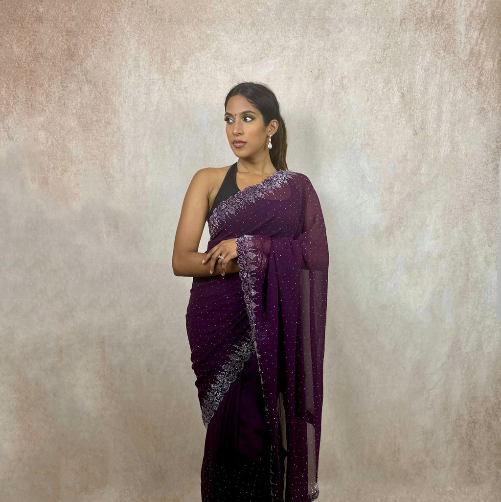Georgette with Stone Work (Plum)