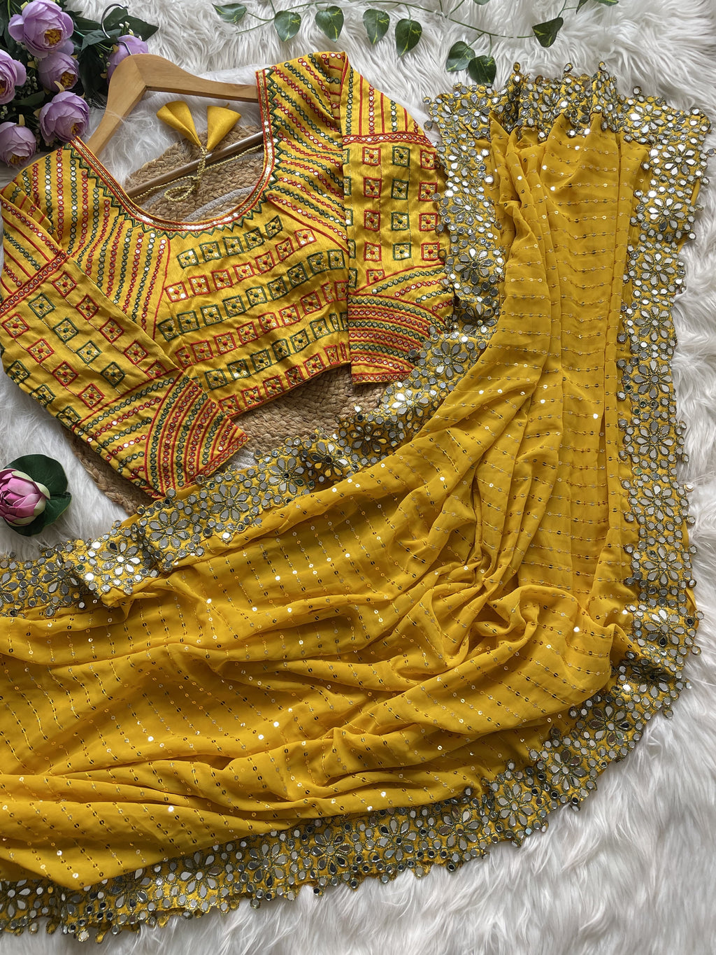 Georgette with Mirror Work (Yellow)