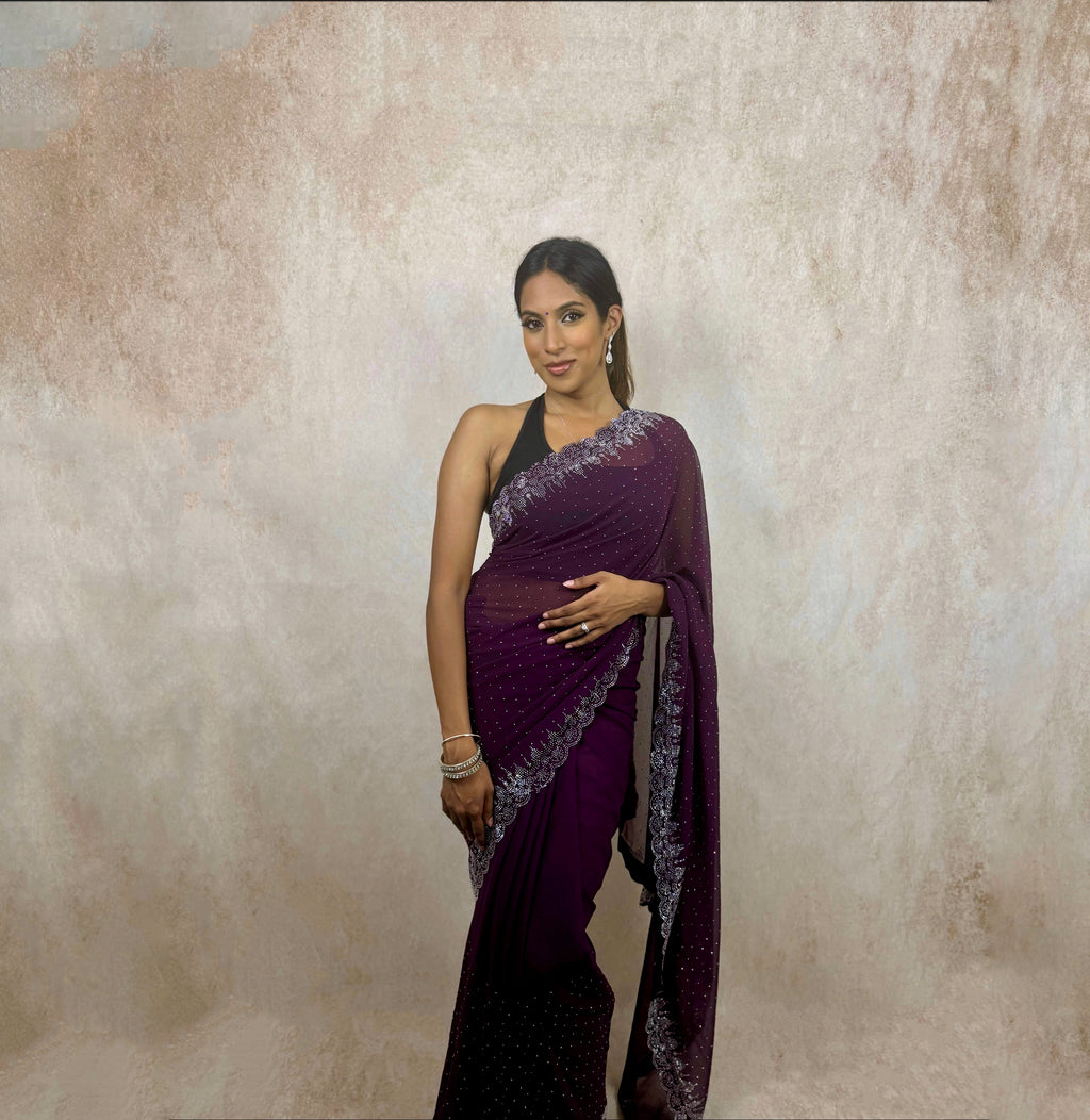 Georgette with Stone Work (Plum)
