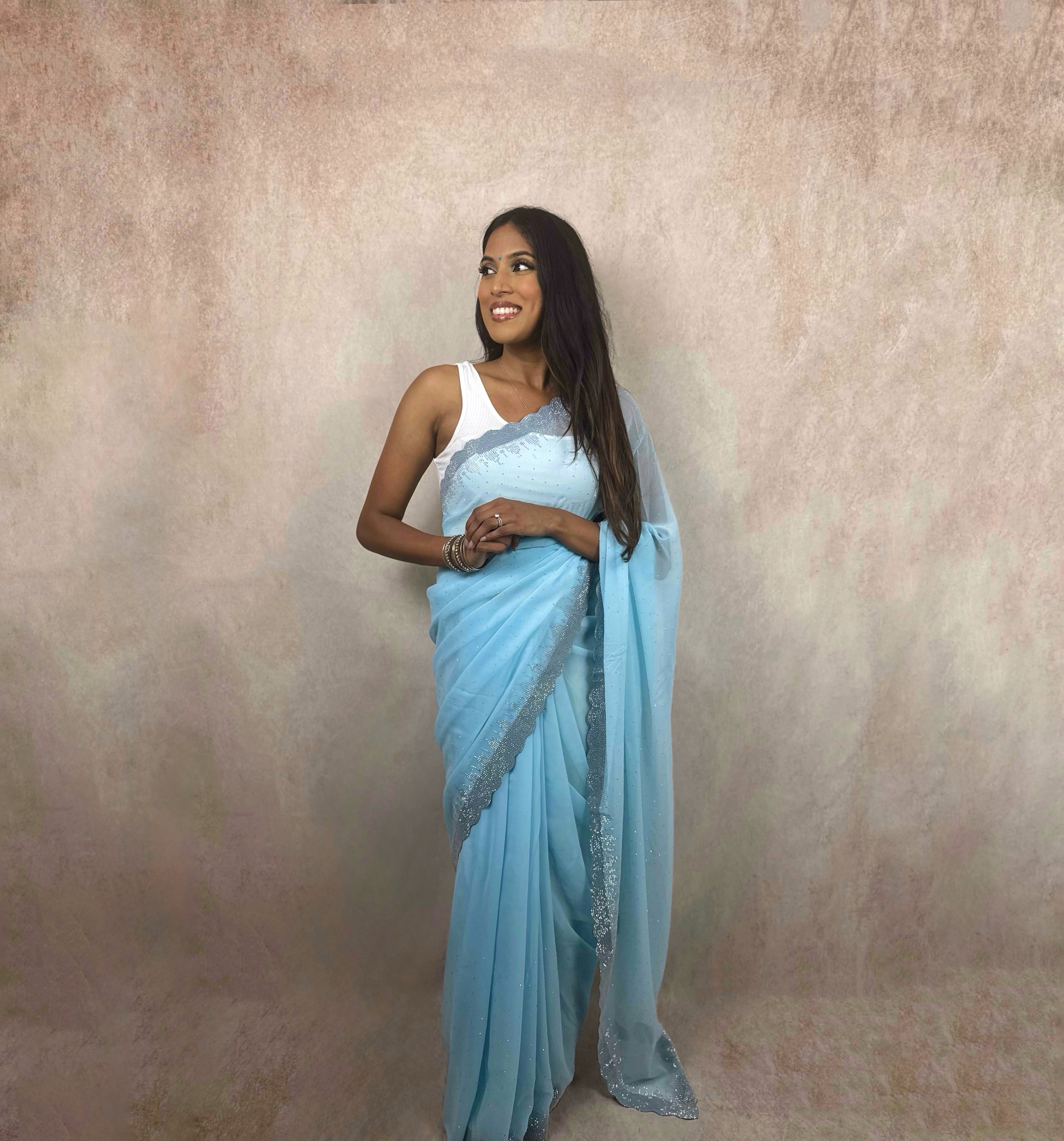 Georgette with Stone Work (Blue)