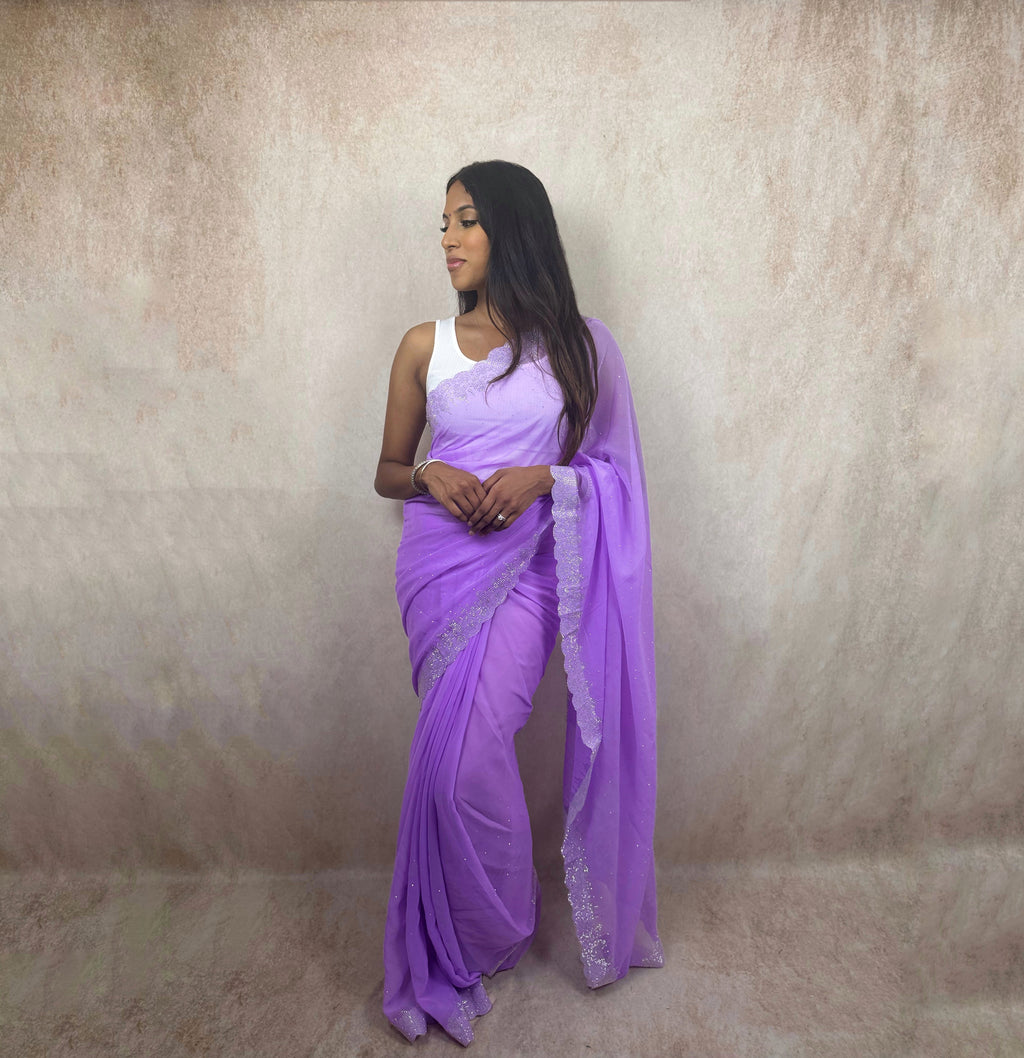 Georgette with Stone Work (Purple)