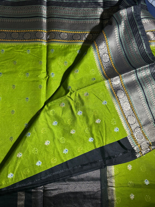 Banarasi Silk (Parrot Green/Black)