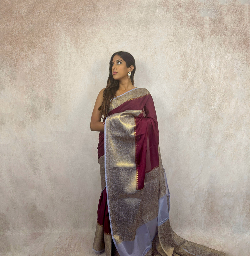 Soft Silk with Embroidery (Maroon/Silver)
