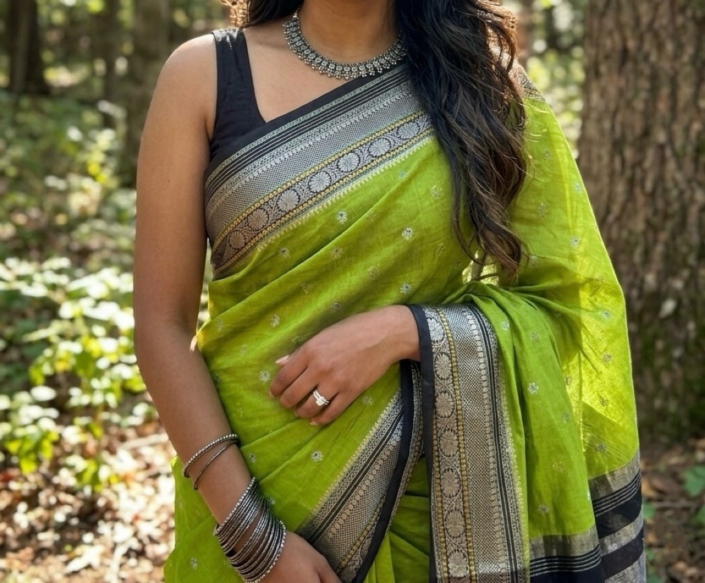 Banarasi Silk (Parrot Green/Black)