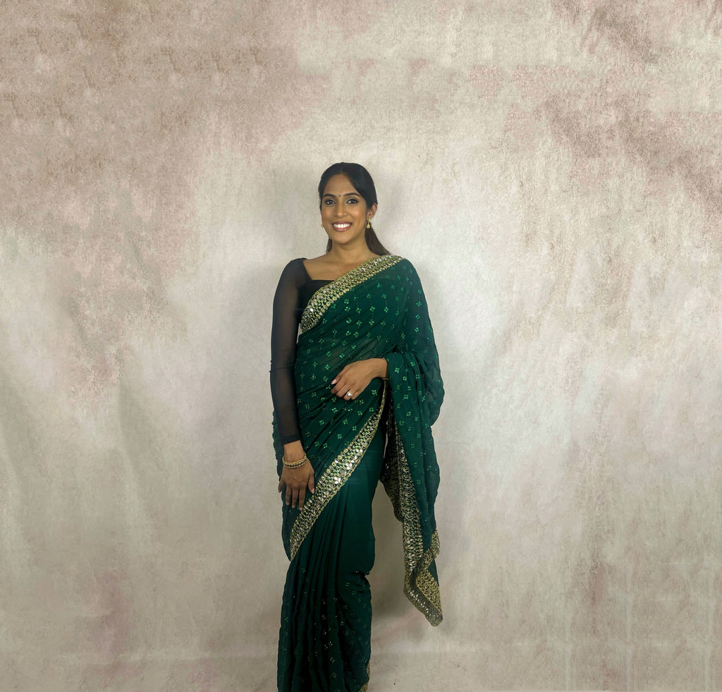 Georgette with Sequin (Forest Green)